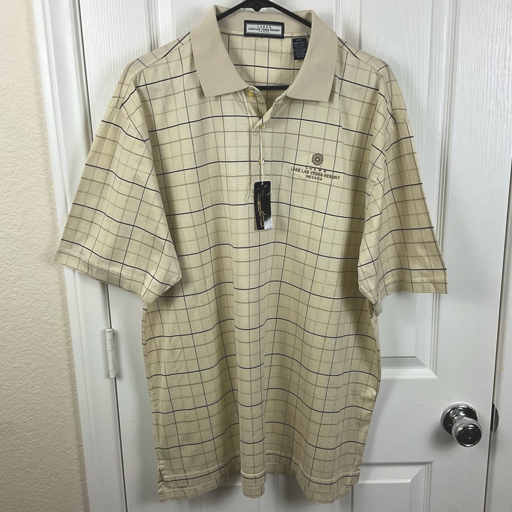 NWT Loews Men’s Cream Supima Cotton Short Sleeve Golf Polo Shirt, Size L
